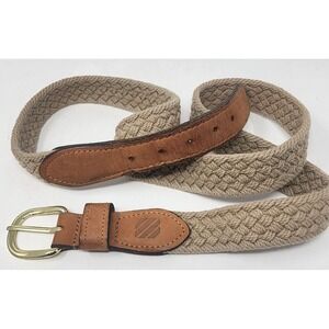 West Marine Macrame Belt Men's 42 - Beige Brown Leather Brass Buckle